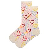 Hot Sox Women's Graffiti Hearts Crew Sock 1 Pair Pack, Graffiti Hearts (Tan), Women's Shoe Size: 4-10