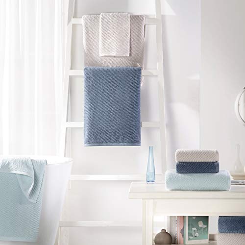 Alfred Sung Home 100% Cotton Quick Dry Textured Bath Towel Set, 6 Piece Set, Includes 2 Bath Towels, 2 Hand Towels And 2 Washcloths, Highly Absorbent, Fast Drying, Luxury Bathroom Towels (Lagoon Blue) #TOP3