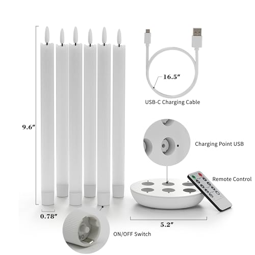 Nomfix SN00115 6 Pcs Rechargeable Flameless Taper Candles, Real Wax Flickering Flameless Candlesticks With Charging Station thumb #5