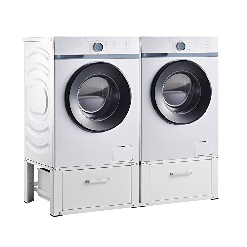 [en.casa] Pedestal Doble para Lavadora y Secadora Soporte con Cajones Almohadillas Antideslizantes hasta 150 kg Acero Sinterizado 127 x 54 x 31 cm Blanco