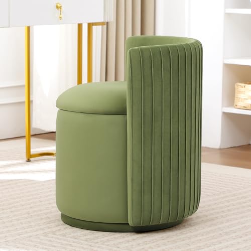 YUUIJOAA Velvet Vanity Chair for Bedroom No Assembly 360 Swivel Vanity Chair with Storage Modern Makeup Accent Stools for Living Room Dressing Room 1PCS Green