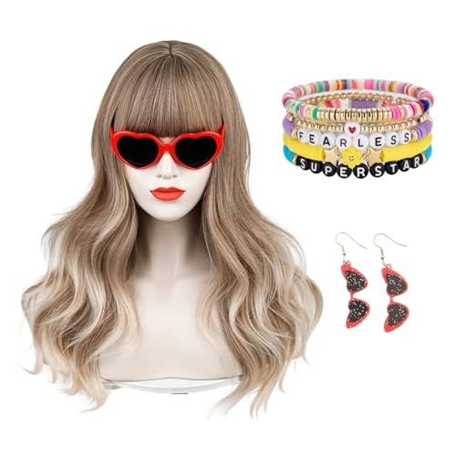 Blonde Wavy Wig with Bang Costume Accessory Set for Women Halloween Cosplay