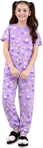 LIKADO FASHION Midnight Bloom Girls Hosiery Cotton Night Suit Set – Soft Half Sleeve T-Shirt with Comfortable Full Pant