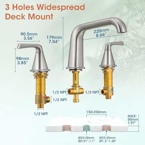 Bathtub Faucet Set 3 Hole, Brushed Nickel Roman Bathtub Faucet, High Flow Deck Mount Tub Faucet, Widespread Garden Tub Faucet 2-Handle with Hot & Cold Supply Lines by Qinkell - Used condition - Image 7