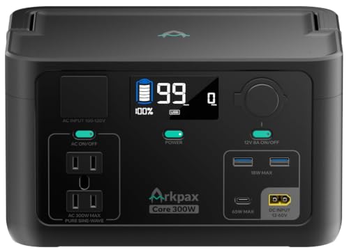 Arkpax Portable Power Station 300W, 600W Peak Backup LiFePO4 Battery 192Wh with 10ms UPS, 1Hr Fast...