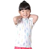[HEAZEL] ヘーゼル 全21色柄 キッズ ラッシュガード 半袖 Tシャツ 水着 ハイネック トップス 80～150サイズ 子供 UVカット UPF50 + フェザーホワイト, 130