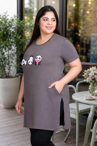 Image of In Love Women's Printed Cotton Plus Size Longline T-Shirt with Pockets | Cotton fabric - soft longline T-shirt with easy plus-size fit