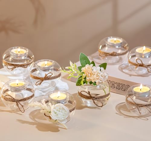 NUPTIO 8 Pièces Bougeoirs en Verre Clair de Bougie Chauffe-Plat, 2 Genres D'utilisation Porte-Bougie Votive, Décoration de Table pour Mariage, Fête, Aromathérapie, Spa