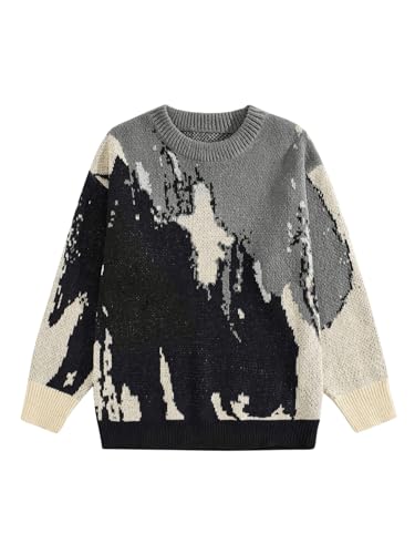 Men's Graphic Crewneck Long Sleeve Sweater Drop Shoulder Vintage Pullover Tops