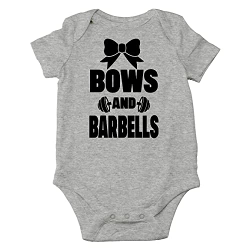 AW Fashions Bows and Barbells Baby Bodysuit Funny Adorable Infant Romper Clothing Outfit Unisex Girls Boys (Newborn, Sports Grey)