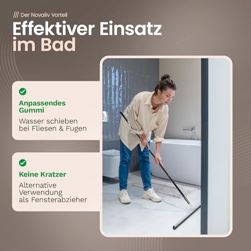 Novaliv Wasserschieber Bodenabzieher 60cm mit Stiel 137 cm Duschabzieher Abzieher Dusche Boden Abzieher Fenster Profi Wasser Abzieher Schieber für Boden Wasserabzieher Terasse Boden Pool