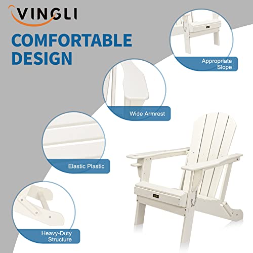 Vingli Plastic Adirondack Chairs Set Of 4, Folding With Cup Holder, Waterproof Hdpe Material, Comfortable 380Lb Weight Capacity For Outdoor Pool Patio Lounge Chair Lawn Furniture Firepit (White) #TOP3