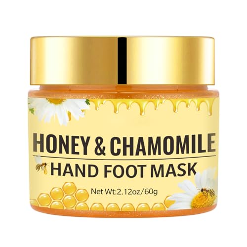 Masque pour les mains et les pieds au miel et à la camomille, soin hydratant et exfoliant durable pour talons et pieds secs et craquelés, élimine les peaux mortes, hydrate instantanément et apaise les