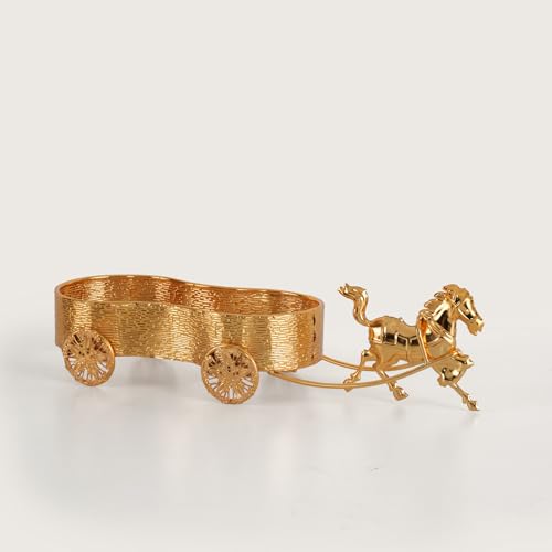 Image of HOME 360 Luxury Gold Horse-Drawn Carriage Spice & Dry Fruit Jar Set | 36X12X10CM | Metallic Chariot with 2 Ribbed Glass Containers | Ideal Housewarming, Diwali, and Anniversary Gift Item