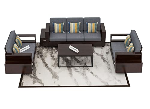 Image of Sheesham Wood 7 Seater Sofa Set with 2 Drawer Storage | 3+2+2 Wooden Sofa Set Furniture for Living Room Home Office (Walnut Finish)