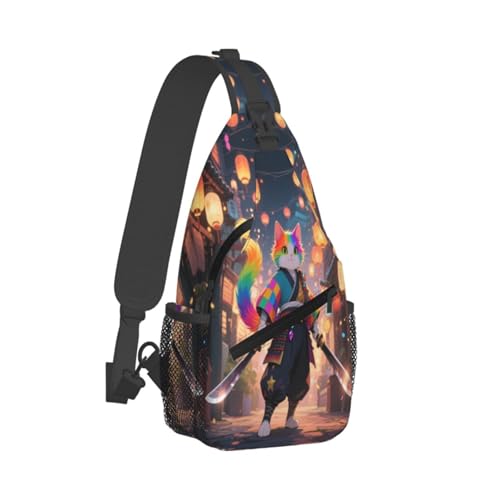 Image of Japanese Ninja Cat Crossbody Bag Sling Bag Backpack Chest Bags Shoulder Bag for Women Men