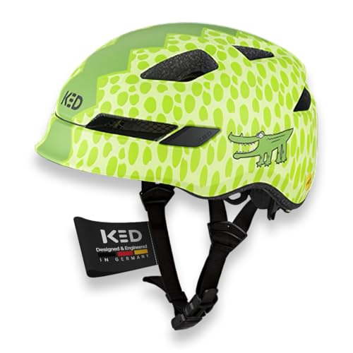 KED POP 2.0 Kinderhelm Für Alltag Und Freizeit – Inmold Fahrradhelm Mit Stabiler Passform, Belüftungsöffnungen Und Reflektor | Farbe: Green Croco Matt | Größe: 52-56 (M)