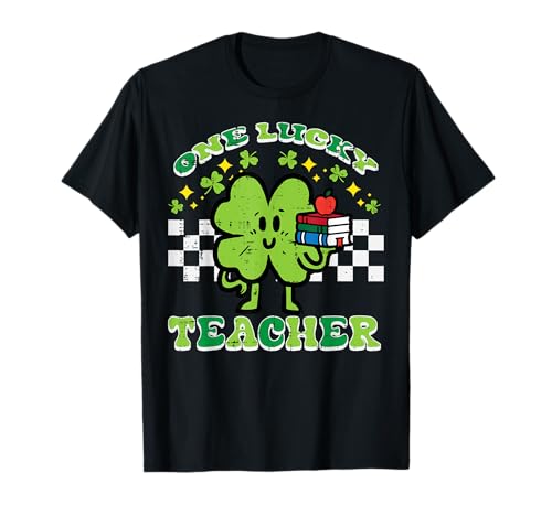 Día de san patricio trébol one lucky teacher retro saint pattys camiseta