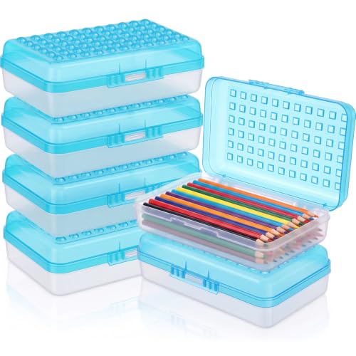 Image of Blulu 6 Pack Plastic Pencil Boxes Bulk Large Pencil Case,Blue