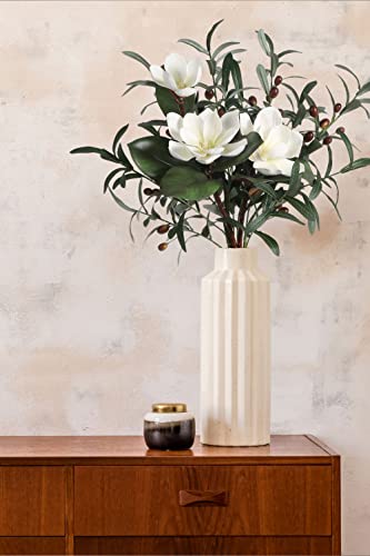 Sdeerit Artificial Magnolia Flowers With Artificial Olive Branches Real Touch White Magnolia Flower Combo Faux Olive Branches Artificial Flowers For Floral Craft Arangements Home Decor Indoor (White) #TOP6