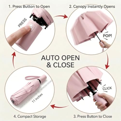 Image of BAODINI Small UV Protection Travel Umbrella Compact for Rain and Sun UPF 50+ Windproof Portable 42 inch Umbrella for Women and Men