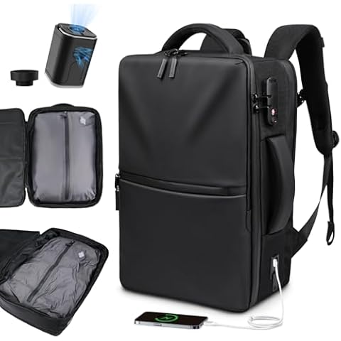 Zurligi Vacuum Backpack Travel - 70L Expandable Travel Backpack, Vacuum Compression Bag with Air Pump, USB Charging Port, Waterproof, Anti-Theft, Ideal for Laptop, Travel, Business, College, Camping Cover