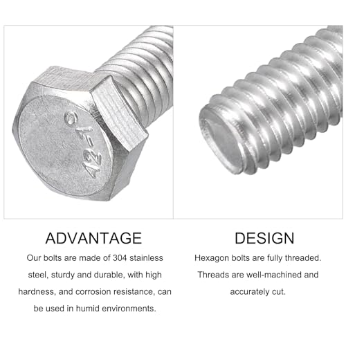 Image of METALLIXITY Hex Bolts (M5-0.8x40mm) 10Pcs, 304 Stainless Steel Coarse Fully Threaded Hex Head Screw Bolt Machine Screws - for Furniture Repair, Silver