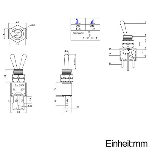 CLDIY Toggle Switch ON/ON 2 Position 3 Pin SPDT Mini Micro AC 250 V / 1.5 A 120 V / 3 A Pack of 10, 3P2D - Image 3