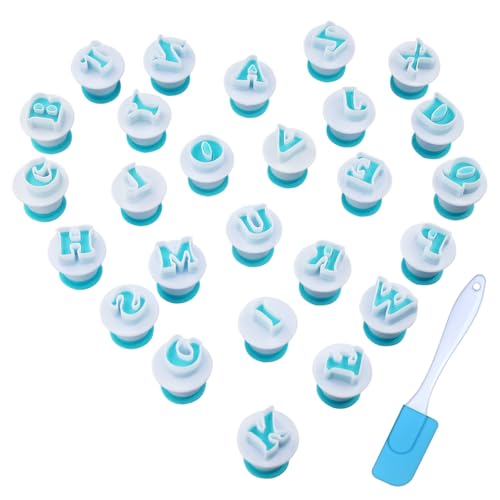 Juego de 26 cortadores de galletas, letras alfabeto para decoración de pasta de azúcar, galletas, pastelería, utensilios de pastelería, para bodas, cumpleaños, fiestas de bebé con 1 rascador de