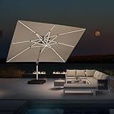 PURPLE LEAF 10' X 13' Double Top Deluxe Solar Powered LED Rectangle Patio Umbrella Offset Hanging Umbrella Outdoor Cantilever Umbrella, Beige