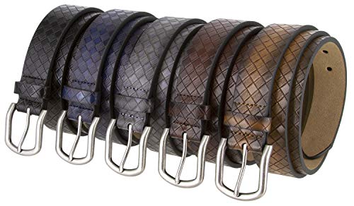 WYOMING Men's Diamond Pattern Leather Belt Antique Silver Buckle 1 3/8" Wide3