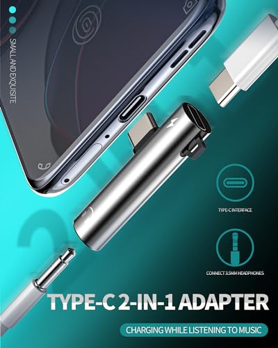 USB-C to 3.5mm Audio Adapter 2 in 1 DAC Charger Dongle Type C Headphone Jack Aux Splitter Compatible for Samsung Galaxy iPhone 15 Pro Max Plus iPad 10?Air4/5?Mini6?12.9 Charging Cord Accessories