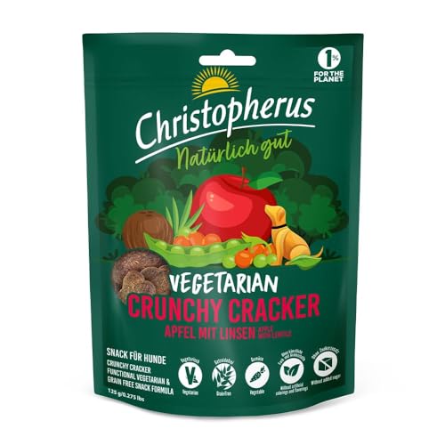 Christopherus Galleta vegetariana crujiente, manzana con lentejas, aperitivo para perros sin cereales, 125 g