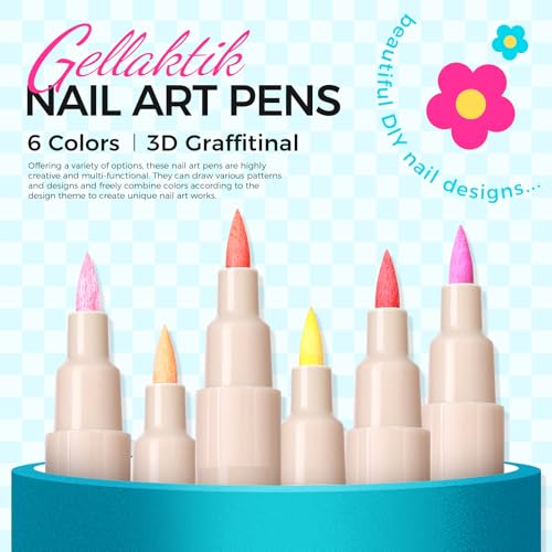 Image of 6 Colors 3D Nail Art Pens 0.7mm, Waterproof Quick Dry for DIY Nail Design | Acrylic Nail Markers for Liner, Dotting & Painting. Home & Salon DIY,Beginners Friendly,Christmas and Halloween Nail Art