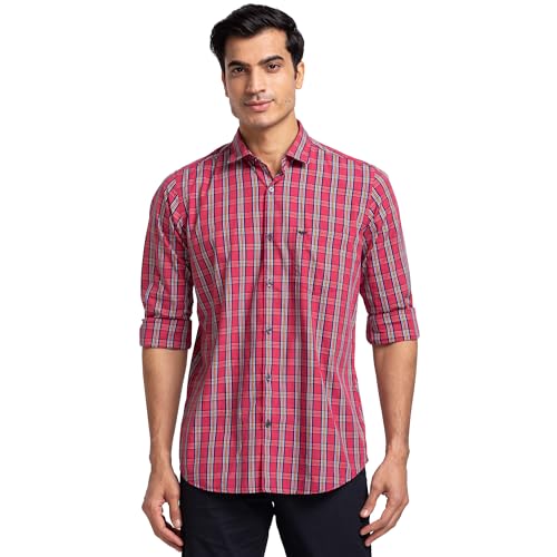Image of Park Avenue Men's Pure Cotton Checks Pattern Slim Fit Cut Away Collar Full Sleeve Casual Shirt