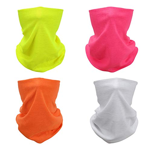 SMEHCF 4 Bandana Couvre-Chef Sans Soudure Elastique Tube Bandeaux Echarpe Gaiter Balaclava Masque UV Résidence pour Yoga Pied Randonnée Cyclisme Moto êcher Néon Vert Orange Rose Blanc Couleur Pure Cover