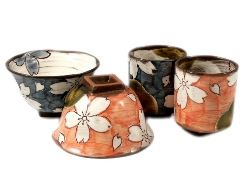 Amazon.co.jp: 有田 波佐見焼 菊祥窯 織部濃桜 茶碗・湯呑 睦揃