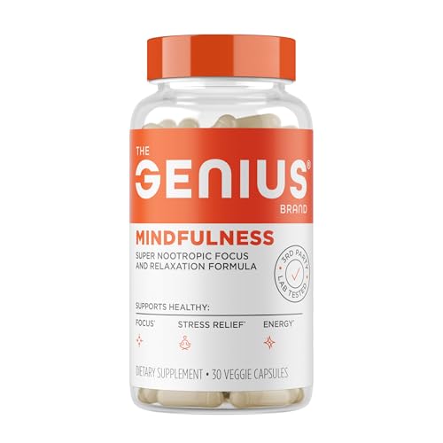 The Genius Brand Genius Mindfulness - Brain Health Supplement - Supports Healthy Mindsets - Calm, Energy, Memory & Focus Support - Ashwagandha, NeuroFactor & More - 30 Veggie Pills