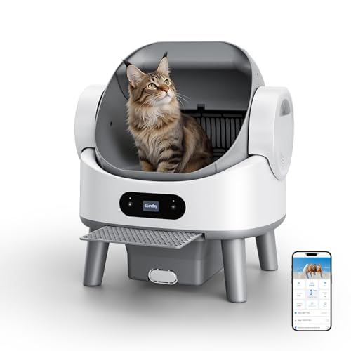 Selbstreinigende Katzentoilette, oben offen, Geruchskontrolle, automatische Katzentoilette, große Kapazität mit App-Steuerung und Sicherheitssensor, Nekocustos, mit Müllbeutel