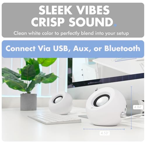 X9 Performance White Computer Speakers with RGB Lighting, Bluetooth, USB, and AUX - Triple Mode Connection, Dual 2.25" Drivers for Work and Play, Bluetooth Desktop Speakers for PC - White