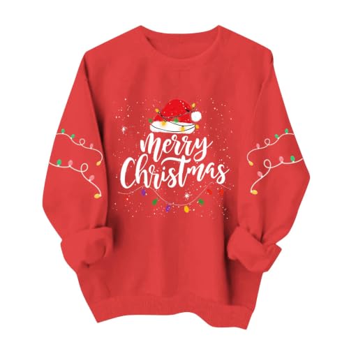 Aymnlox Christmas Shirts for Women 2026 Merry Graphic Crewneck Sweatshirt Long Sleeve Holiday Pullover Festive Casual Winter Top christmas shirts for women 2026 long sleeve Red XS - image 5