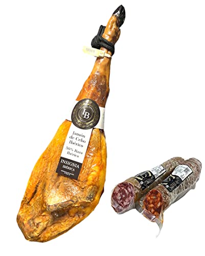 8 Kg Jamón Ibérico de Cebo Pata Negra de Badajoz Curación de 28-32 meses + Embutidos ibéricos