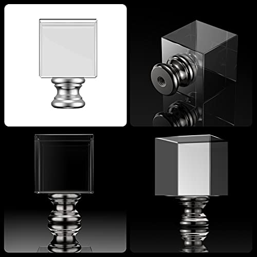 Canomo 2 Packs Square Cube Crystal Lamp Finials Clear Glass Lamp Shade Finial Cap Knob Top Knob With Chromed Base For Lamp Decoration thumb #2