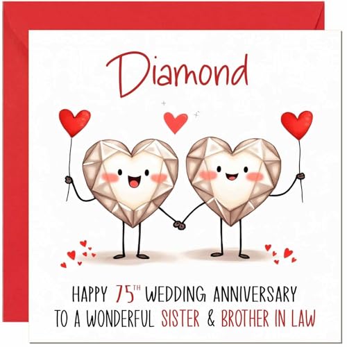 Diamond Anniversary Card for Sister & Brother in Law - 75th Wedding Anniversary Cards for Brother in Law & Sister Cute Anniversaries Greeting Cards