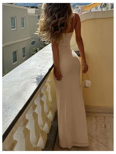 Image of SOLY HUX Women's Elegant Mesh V Neck Bodycon Maxi Dress Summer Cocktail Party Wedding Guest Long Cami Sundresses