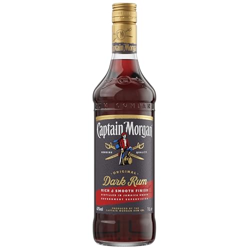 Captain Morgan Dark Rum | 40% vol | 1L | Rich Caramel & Vanilla Notes | Complex Flavour | for Drinks or Cocktails | Caribbean Rum | Blended from 5 Rums
