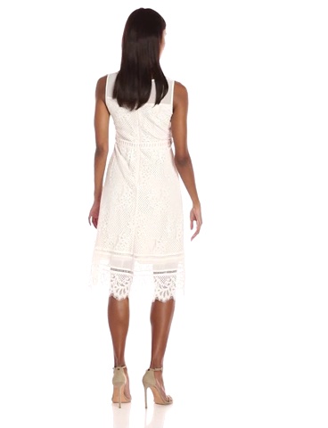 Watch Jax Women's Sleeveless Midi Length Lace Dress with Illusion Neckline  on Amazon Live