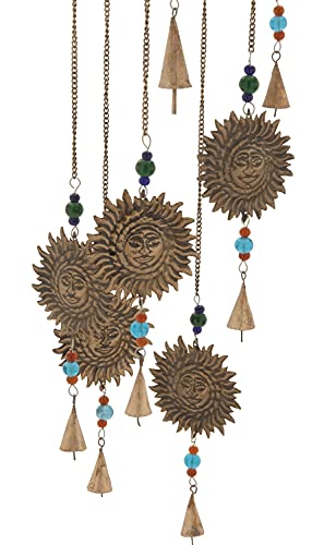 Deco 79 Metal Sun Windchime With Beads, 7" X 7" X 36", Brass #TOP3