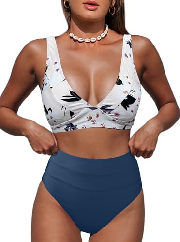 Image of Hilinker Women's Leopard Bikini Swimsuits V Neck High Waisted 2 Piece Bathing Suits