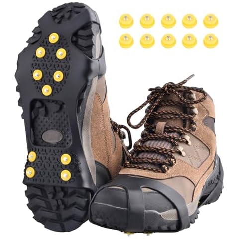 TRIWONDER Ice Grips 10 Teeth Anti-Slip Shoe/Boot Ice Traction Slip-on Snow Ice Spikes Crampons Cleats Stretch Footwear Traction (L, Black) Cover